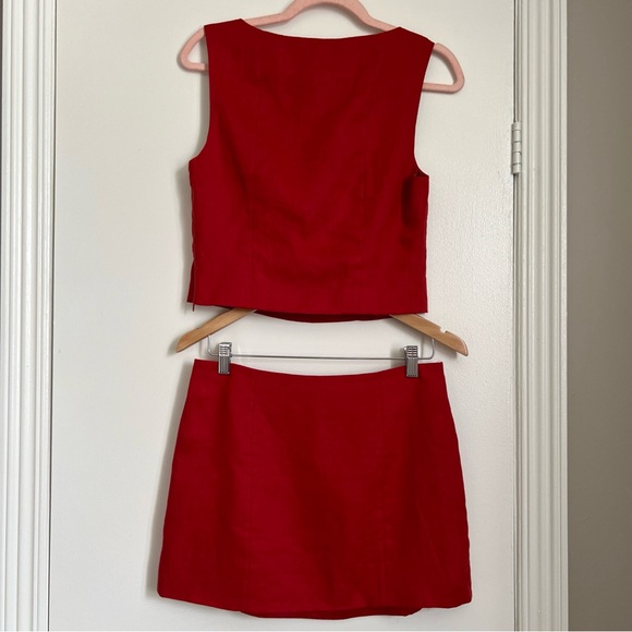 Reformation 4 Grace 100% Linen Two Piece Top Skirt Sundried Tomato Red EXCELLENT - Picture 5 of 16